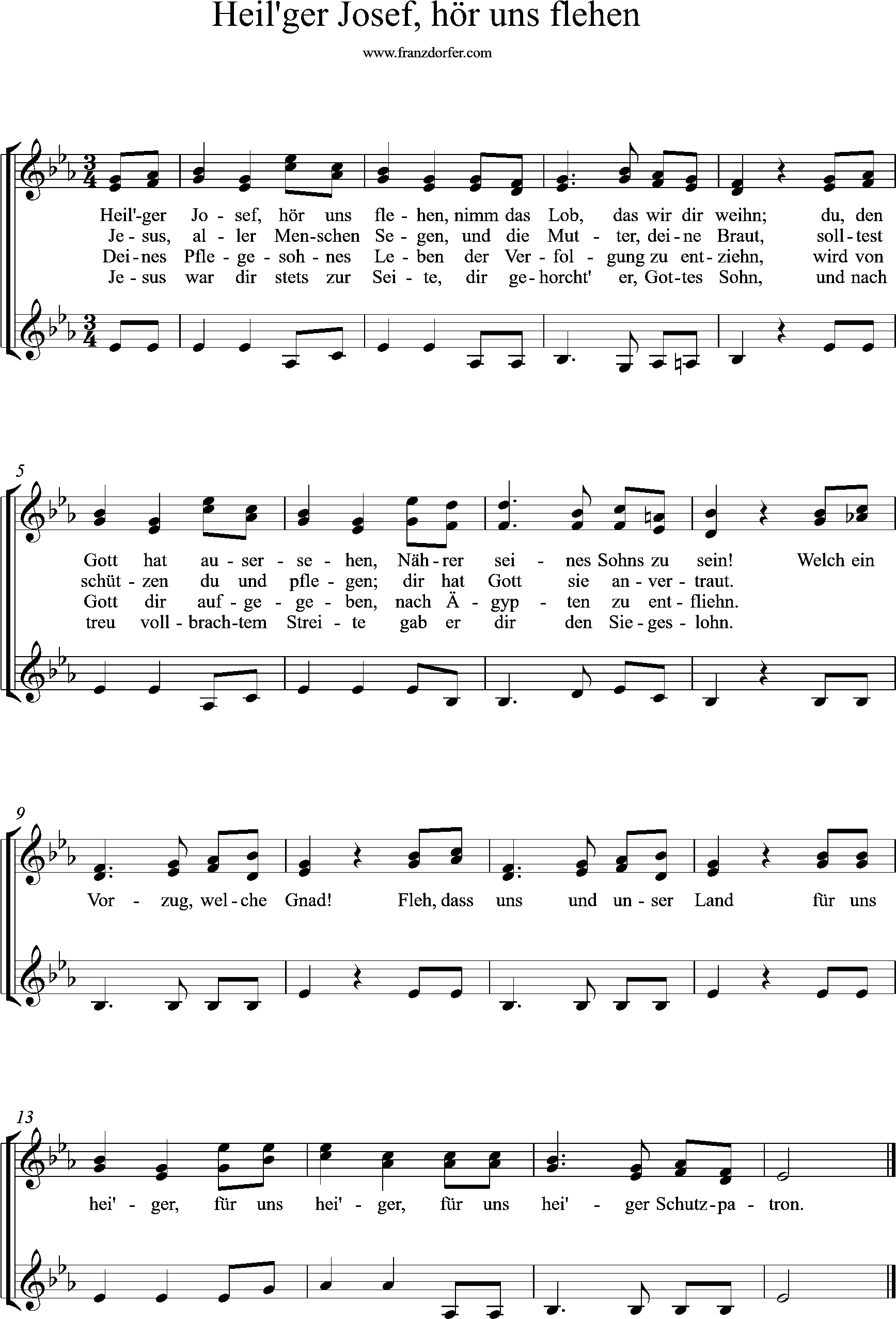 Chor Noten, 3stimmig, Eb-Dur, Heilger Josef